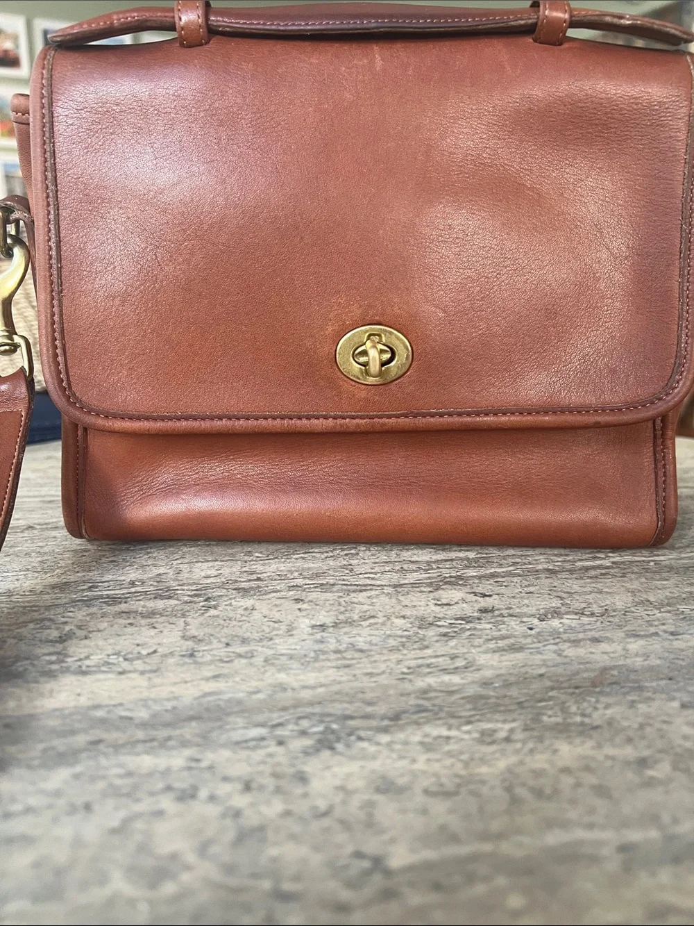 Coach Brown Leather Turnlock Crossbody Bag